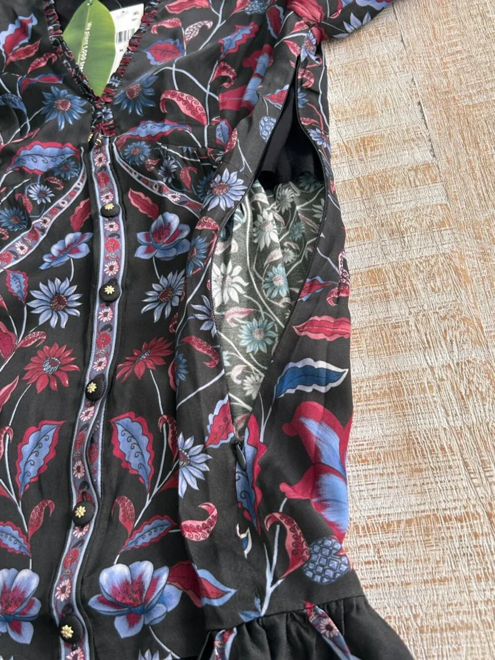 Farm Rio Marcelle Long Sleeve Blue/Black Mini Dress Medium NWT